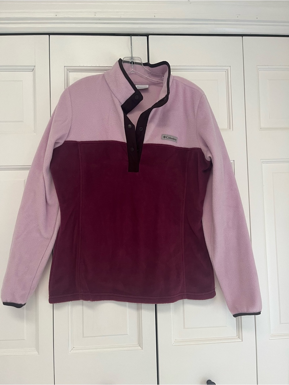 Columbia Women’s Pink Burgundy Colorblock Snap Fleece Pullover M
